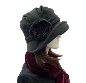 20s Fleece Hat with lace Band and Flower Detail | The Alice Cloche