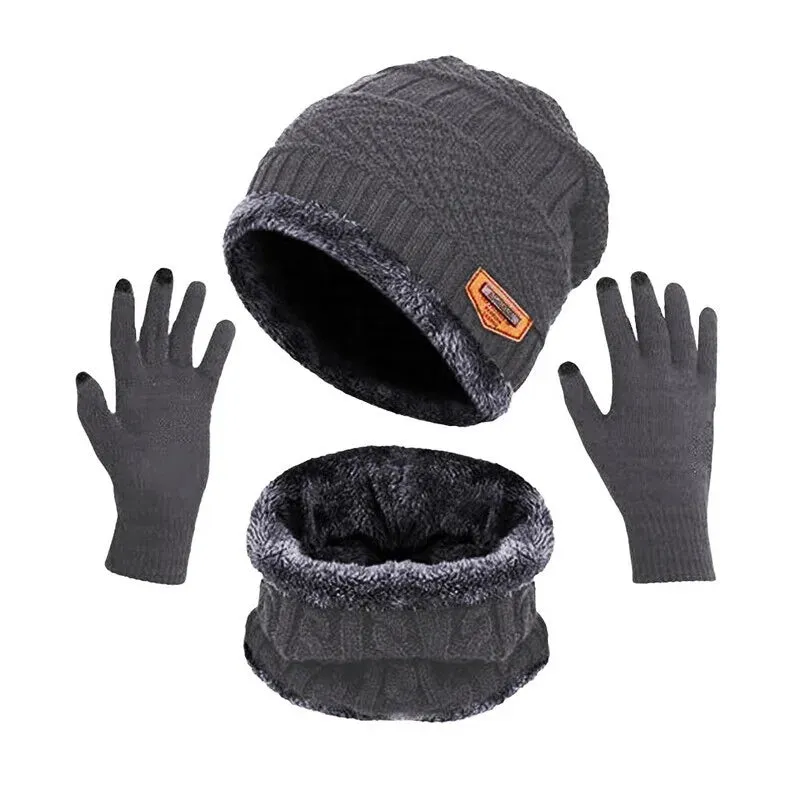 3 IN 1 Winter Knit Beanie Hat with Scarves And Touch Screen Gloves for Men Women Windproof Warm Fleece Cap Cycling Equipment