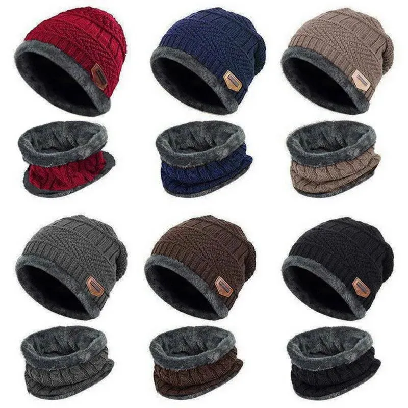 3 IN 1 Winter Knit Beanie Hat with Scarves And Touch Screen Gloves for Men Women Windproof Warm Fleece Cap Cycling Equipment