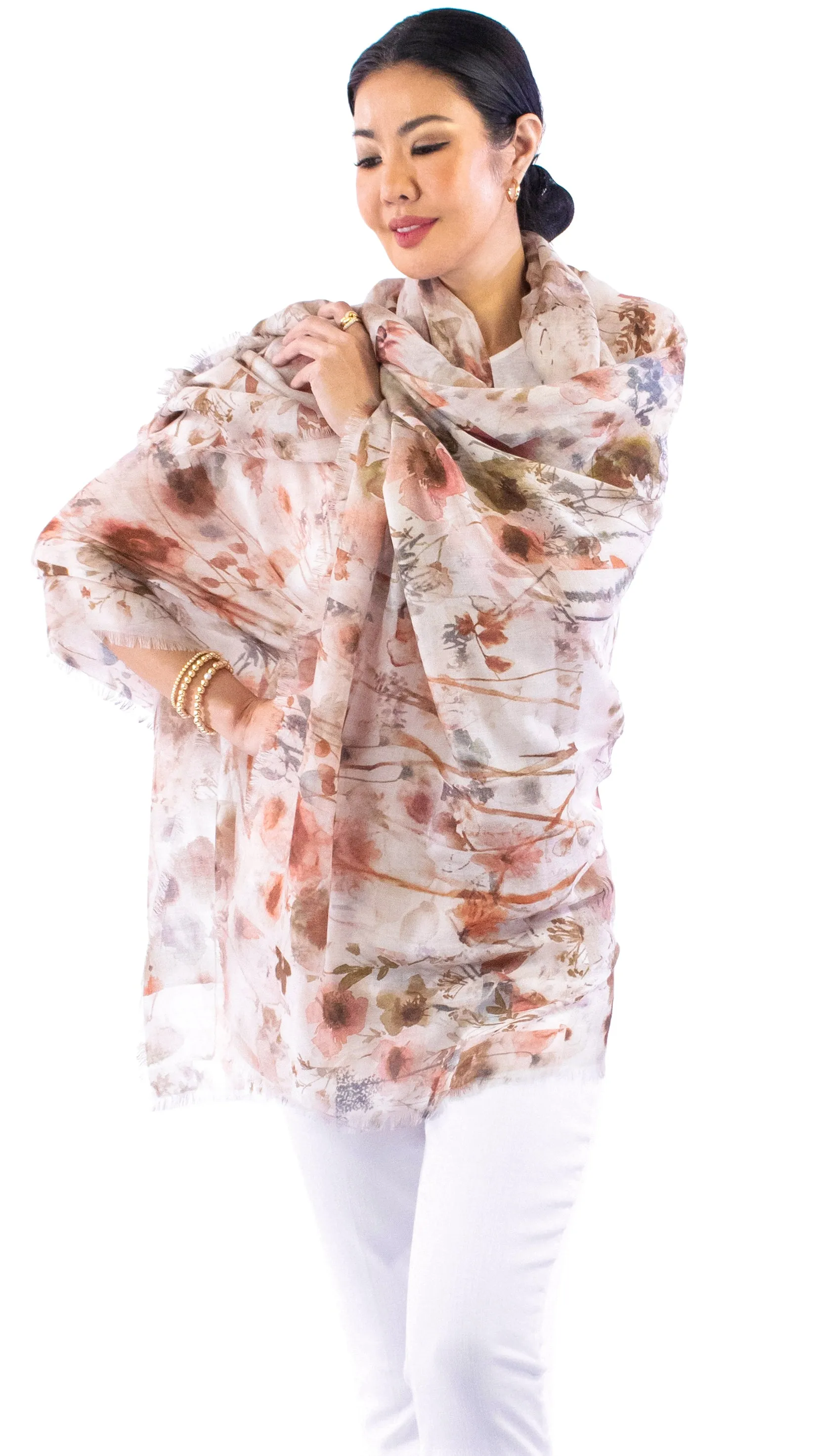 Abstract Floral Scarf - Rosy Taupe