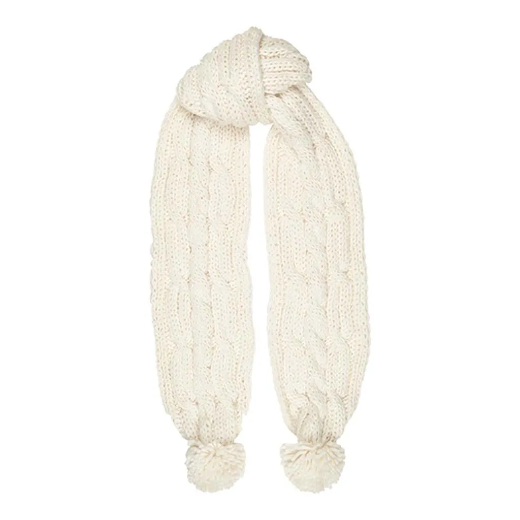 Aran Cable Knit Pom Pom Scarf