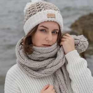 Aran Cable Knit Pom Pom Scarf