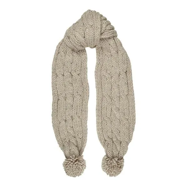 Aran Cable Knit Pom Pom Scarf