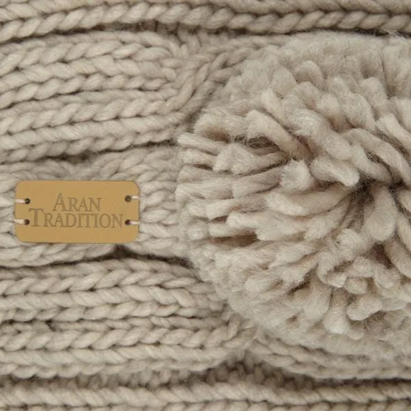 Aran Cable Knit Pom Pom Scarf