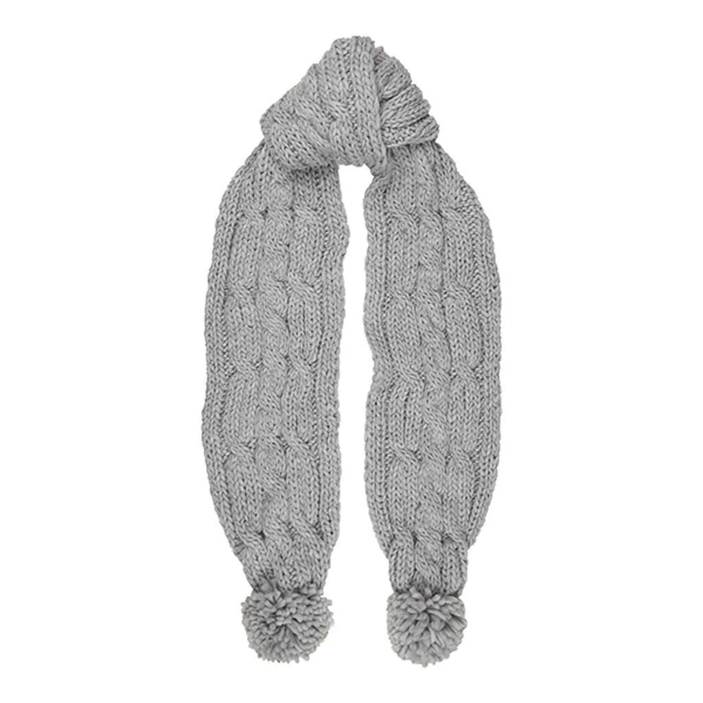 Aran Cable Knit Pom Pom Scarf