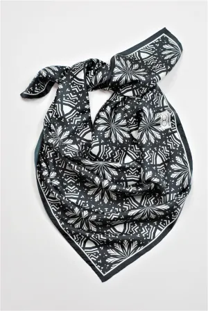 ASTER Mandala Designer 100% Silk Scarf in Black White