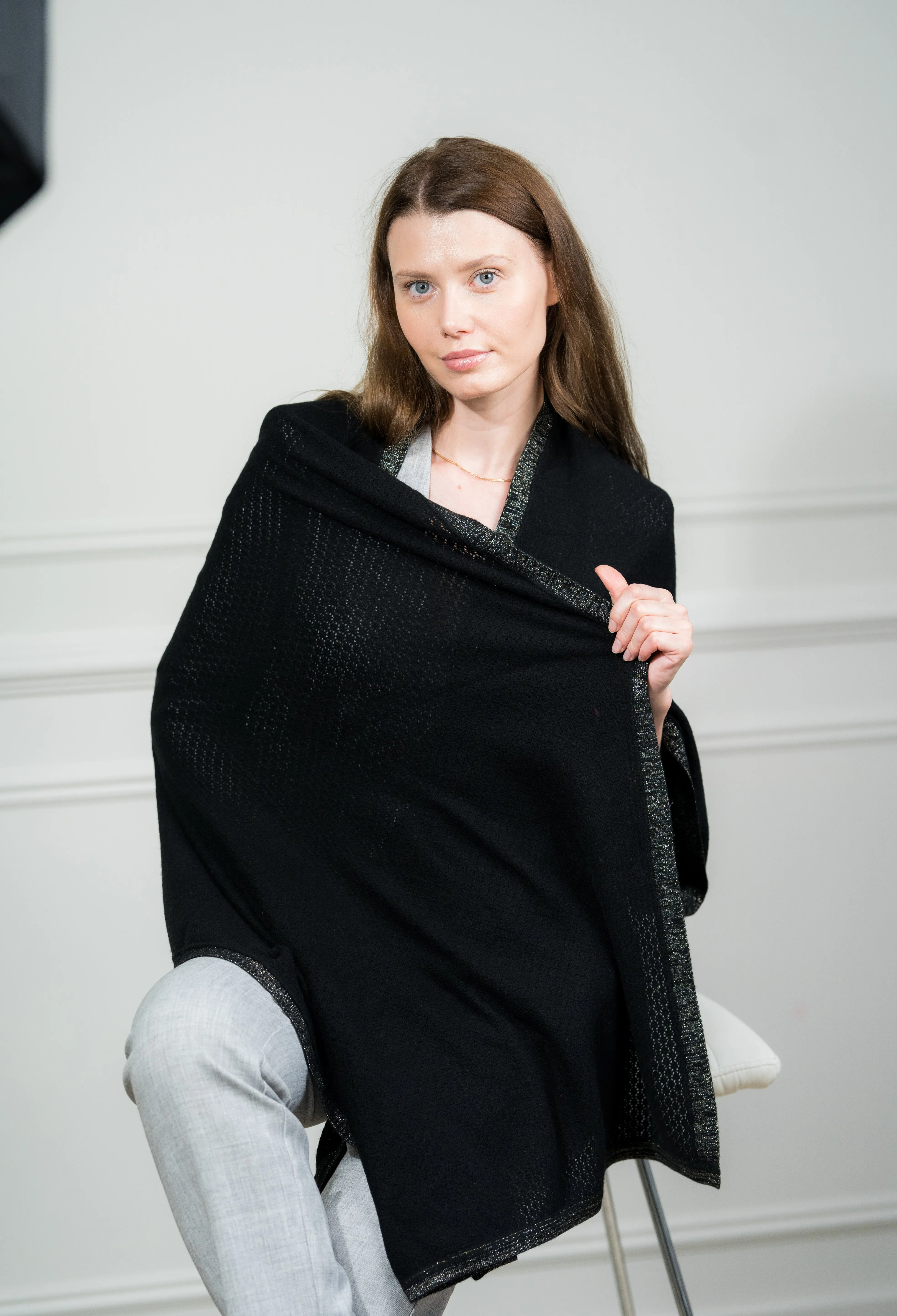 Black Pointelle Cashmere Wrap