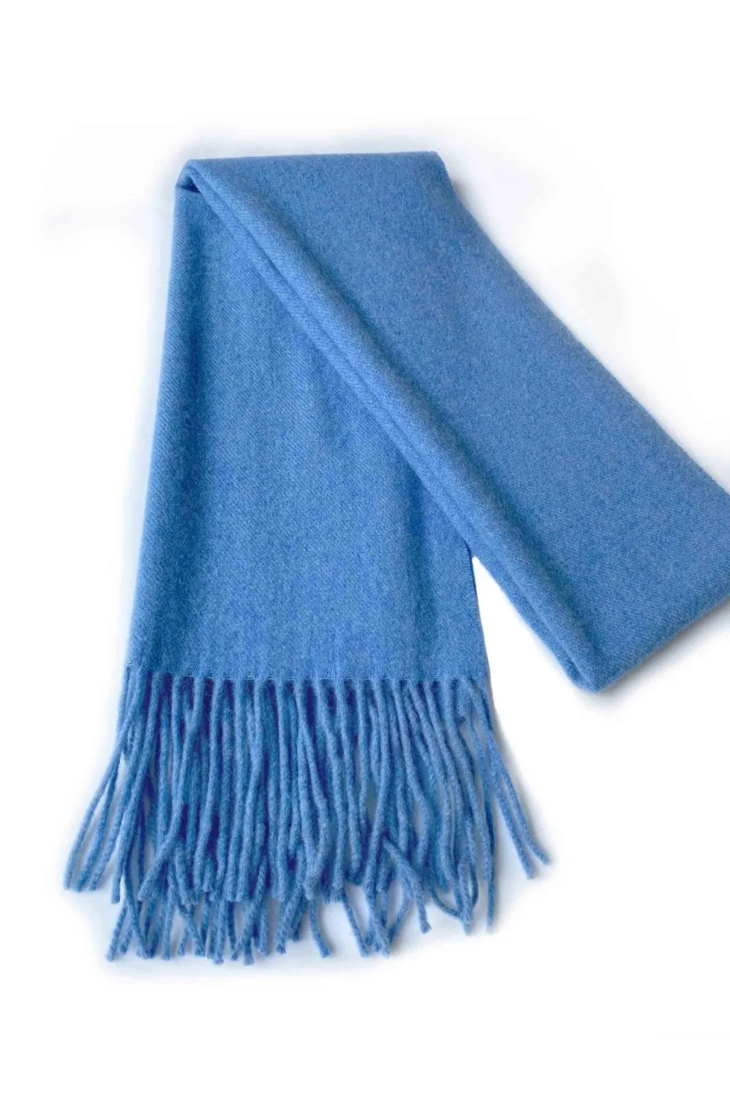 Blue cashmere scarf with fringes