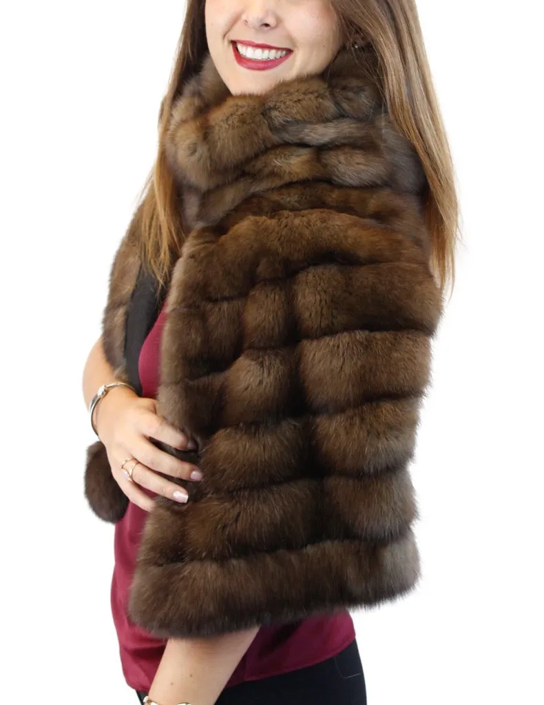 BROWN RUSSIAN SABLE FUR & CASHMERE STOLE - WIDE, DIAGONAL, REVERSIBLE DESIGN!