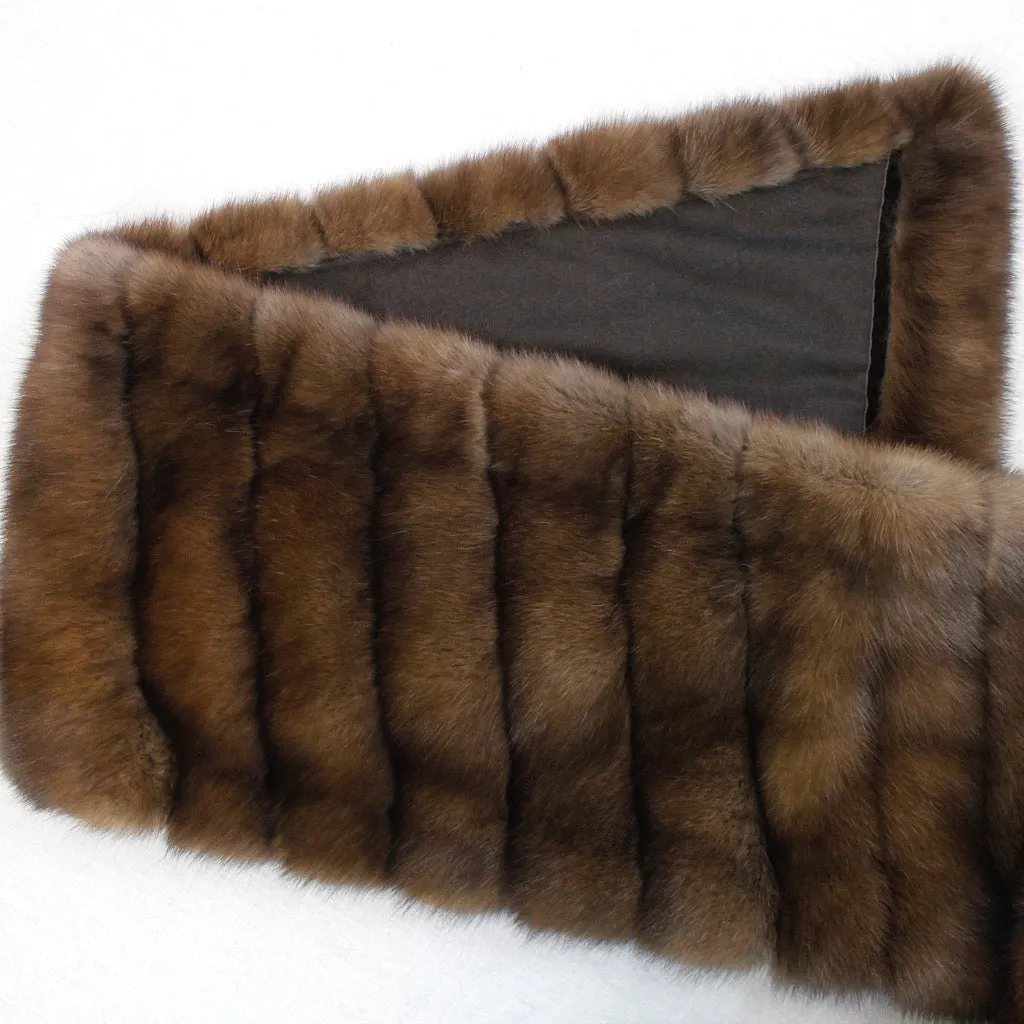 BROWN RUSSIAN SABLE FUR & CASHMERE STOLE - WIDE, DIAGONAL, REVERSIBLE DESIGN!