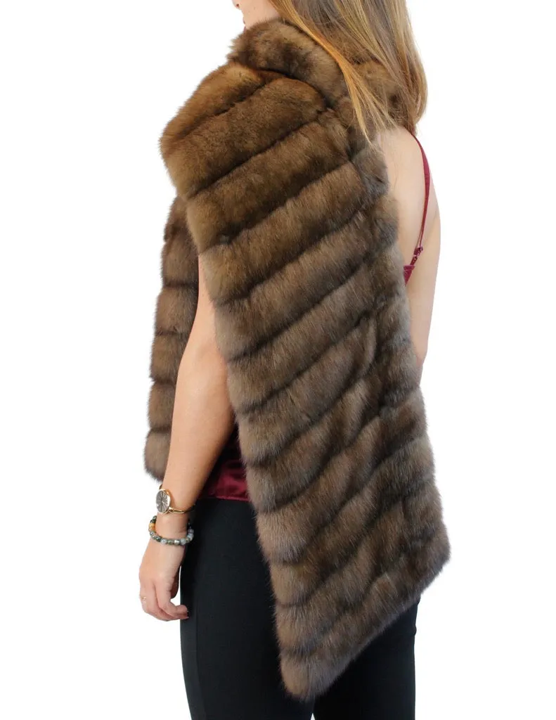 BROWN RUSSIAN SABLE FUR & CASHMERE STOLE - WIDE, DIAGONAL, REVERSIBLE DESIGN!