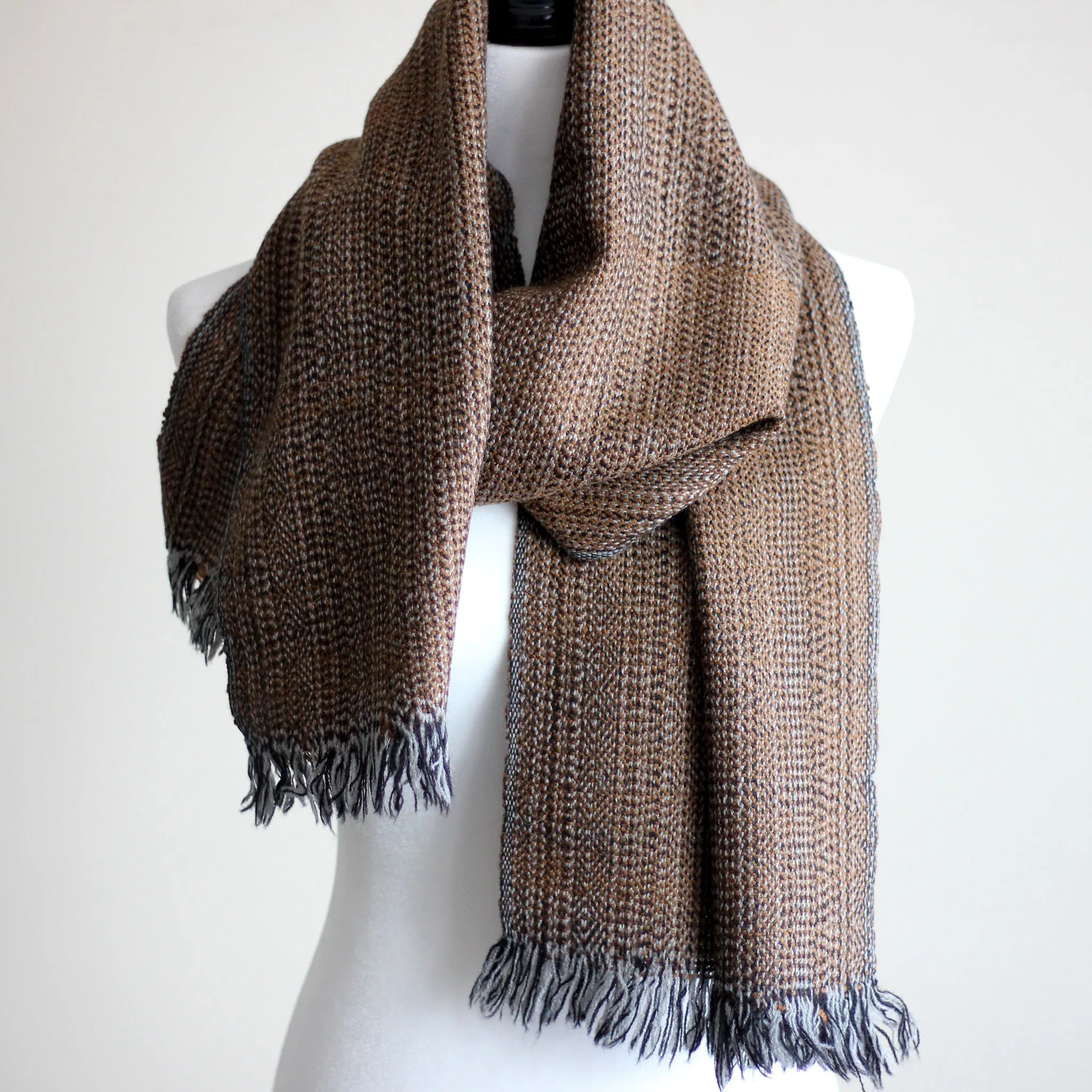 Handwoven Himalayan Bactrian Camel Wool Scarf - Unique Brown Muffler from Ladakh (15x67)