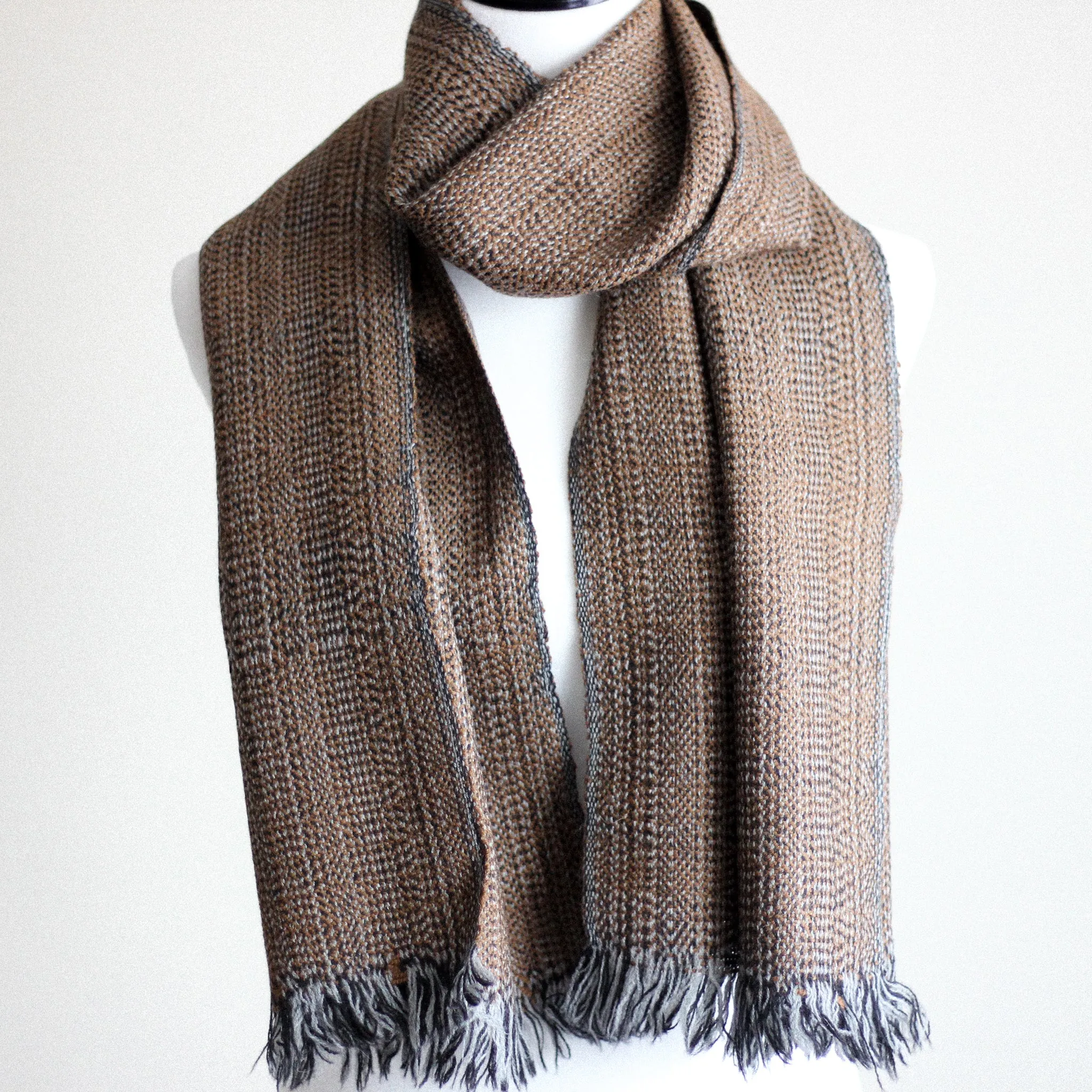 Handwoven Himalayan Bactrian Camel Wool Scarf - Unique Brown Muffler from Ladakh (15x67)