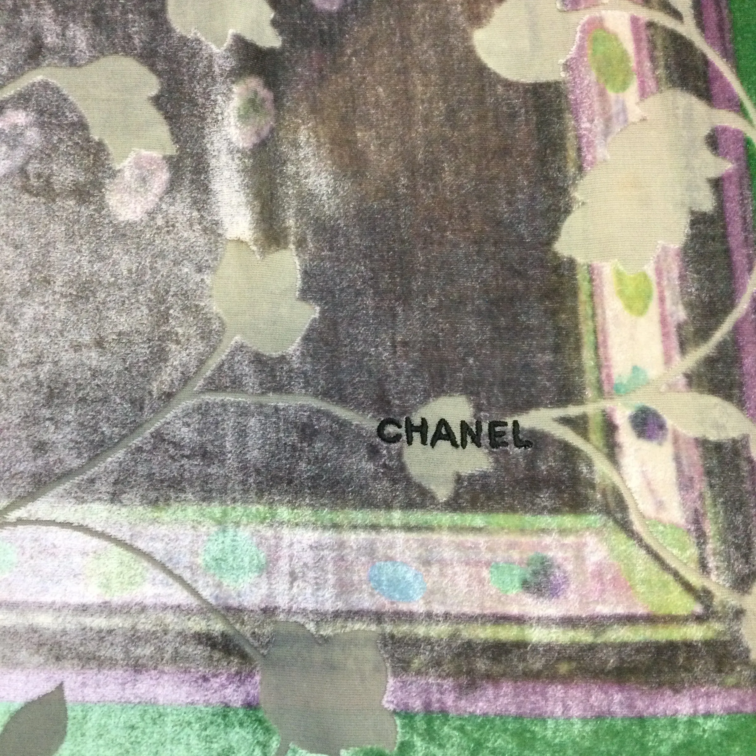 Chanel Green / Purple Leaf Design Square Scarf/Wrap