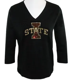 Collegiate Fashionista Iowa State University Woman's College Top, Rhinestone Embellished with School Logo