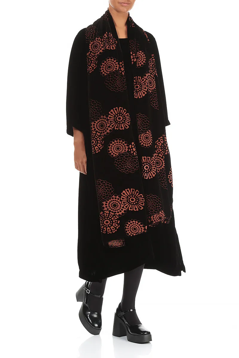 Devoré Maroon Silk Velvet Scarf