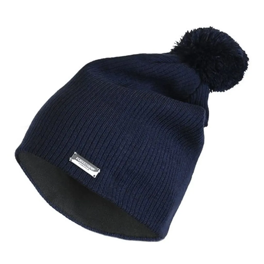 Equestrian Stockholm Beanie with Pom Pom Navy Silver