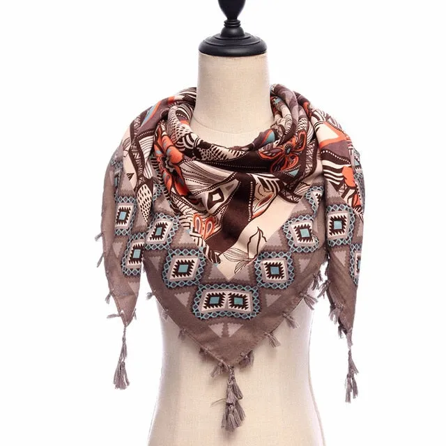 Fashion Cotton Warm Scarf Printed Tassel Bandana Shawl #1362