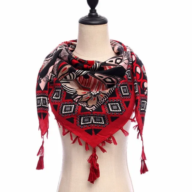 Fashion Cotton Warm Scarf Printed Tassel Bandana Shawl #1362