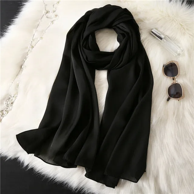 Fashion Silk Scarf Solid Color Bandana Shawl #FS-1