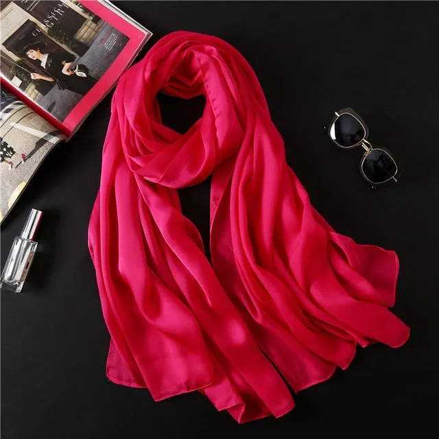 Fashion Silk Scarf Solid Color Bandana Shawl #FS-1