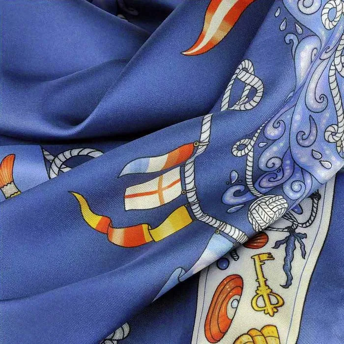 FRENCH SILK SCARF - NAUTICAL - Ocean Blue - 36x36"