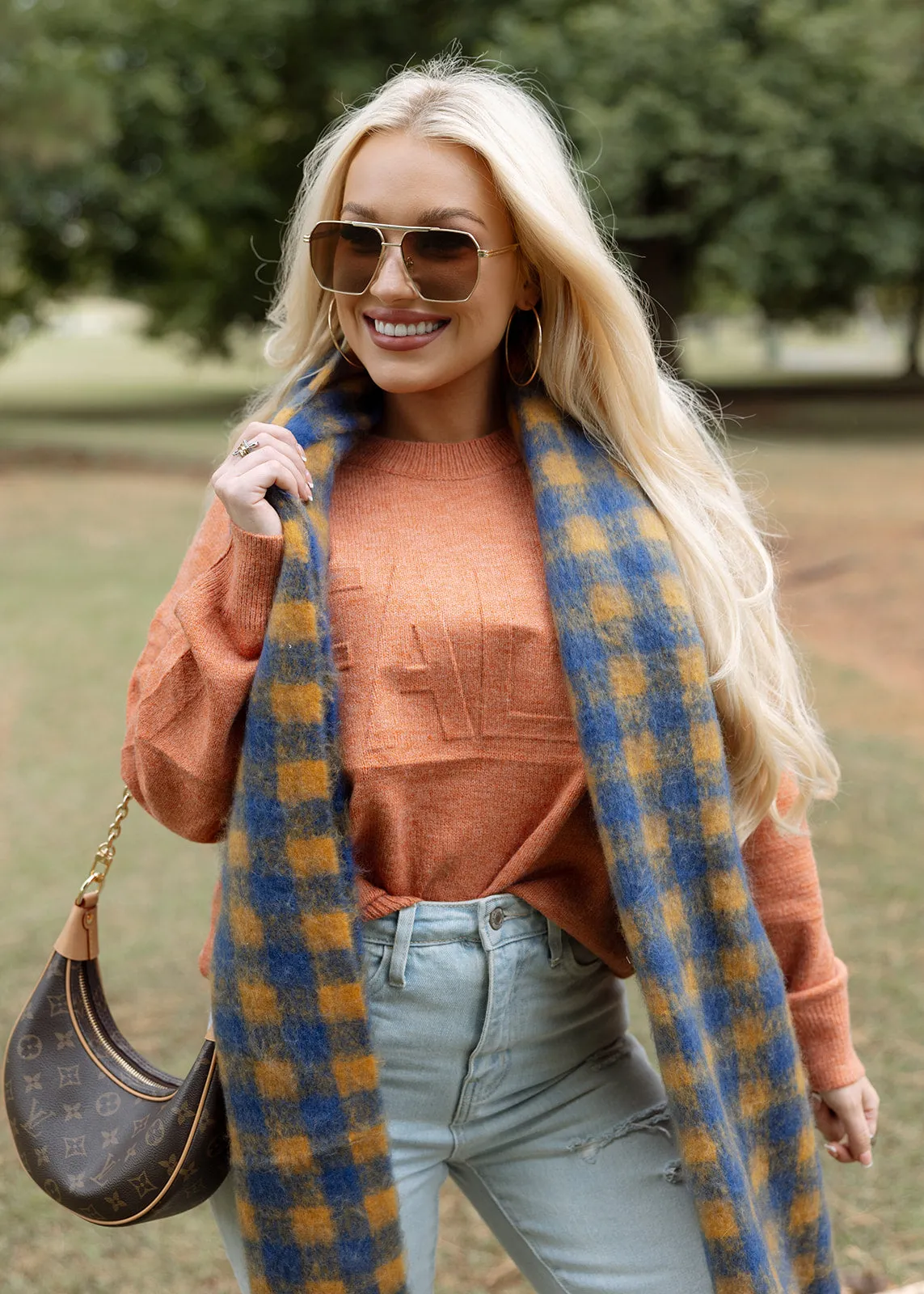 Harvest Orange & Blue Checkered Scarf