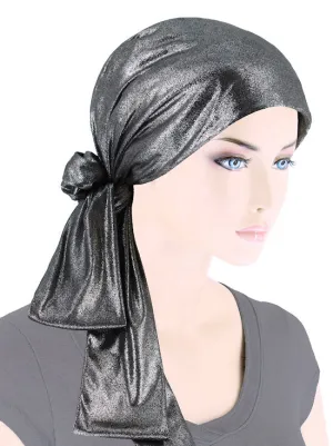 Head Wrap Scarf Black Silver Shimmer