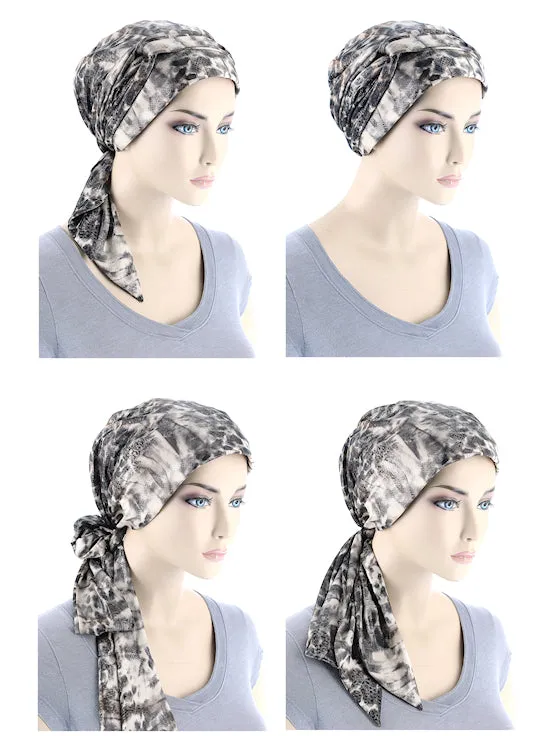 Head Wrap Scarf Gray Black Gold Animal Sequin