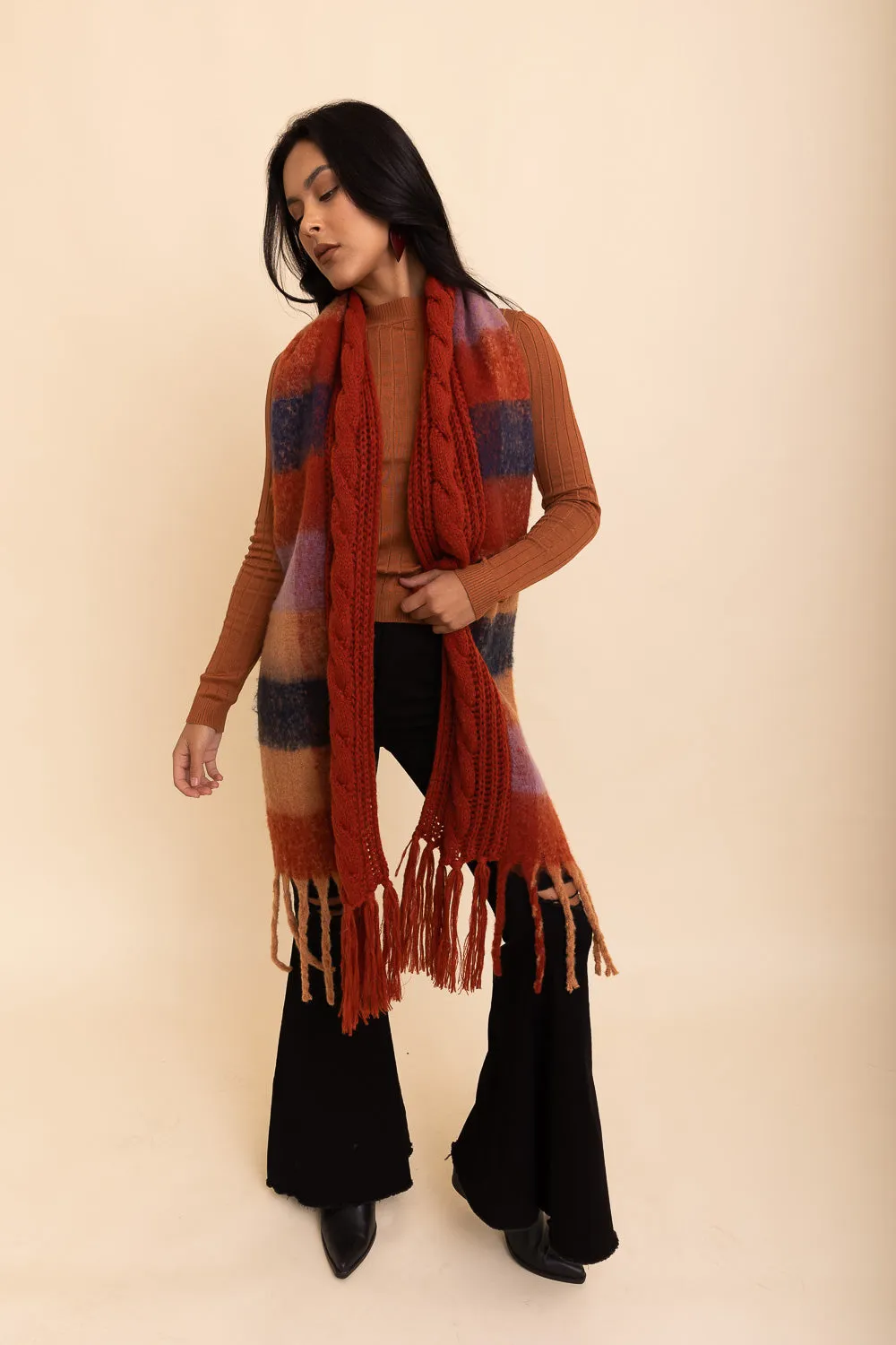 Knit Blend Tassel Trim Scarf