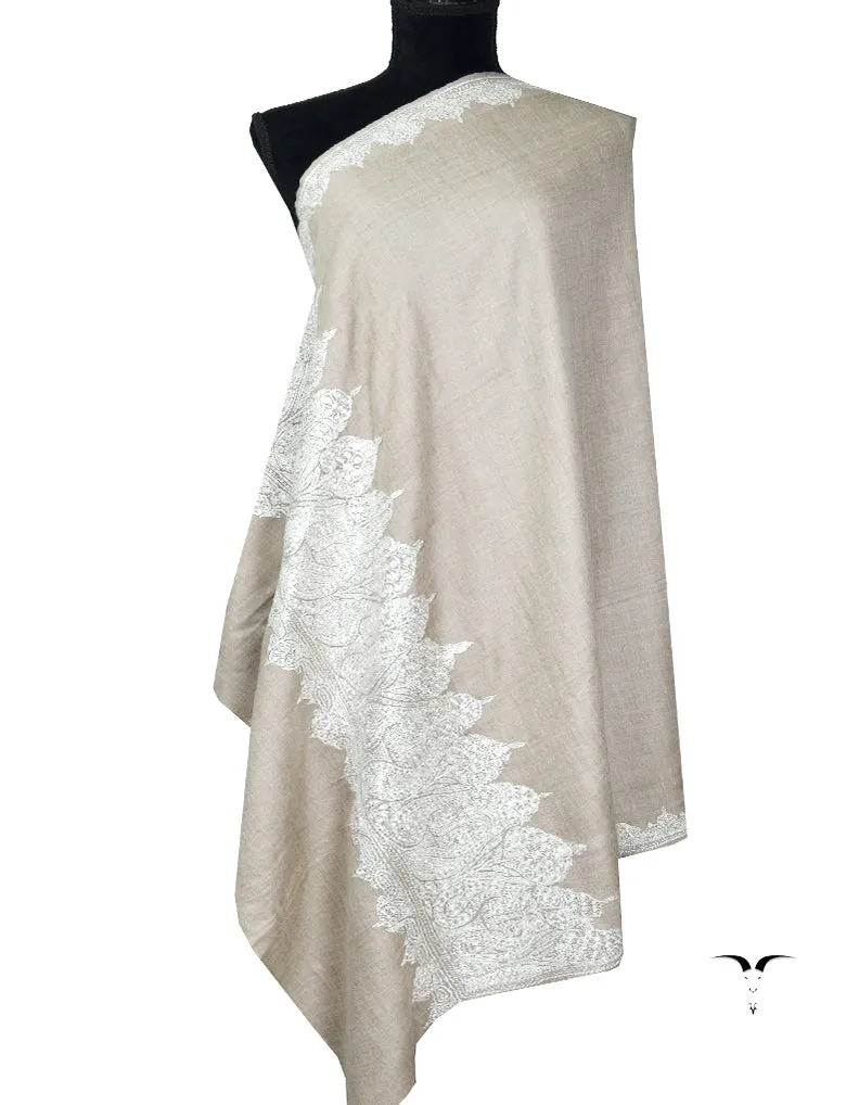 light natural tilla embroidery pashmina shawl 8248