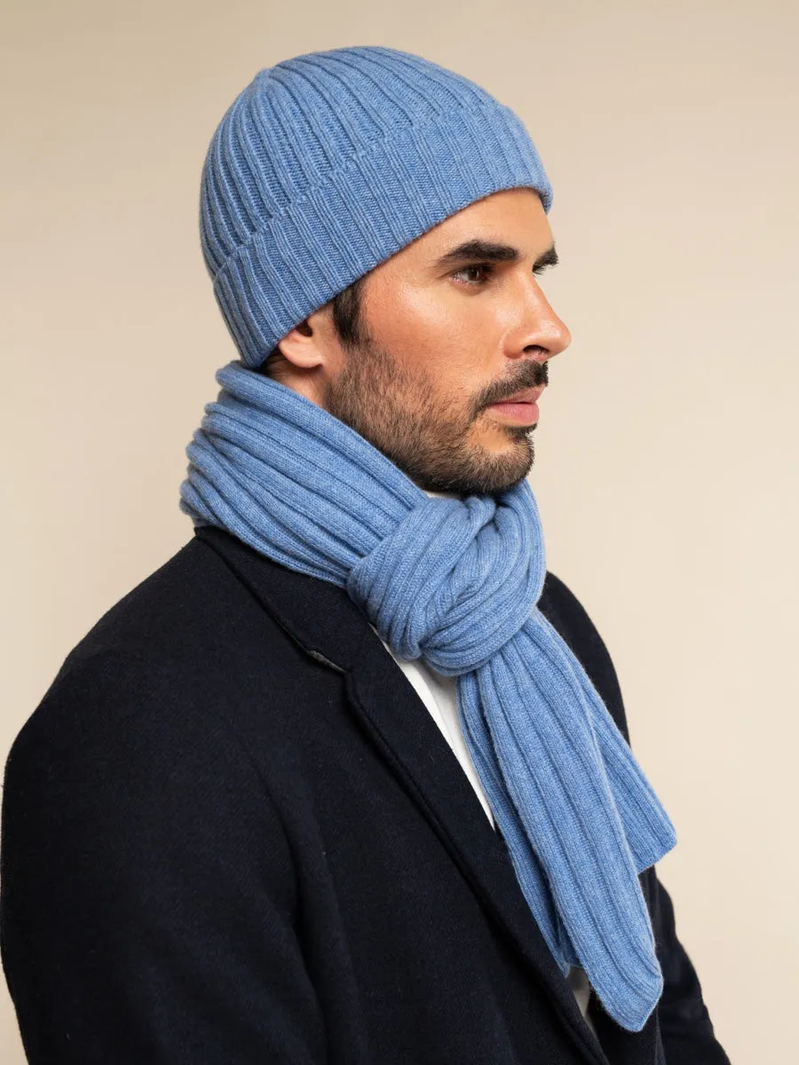 Milano (light blue) - 100% cashmere ribbed beanie (unisex)