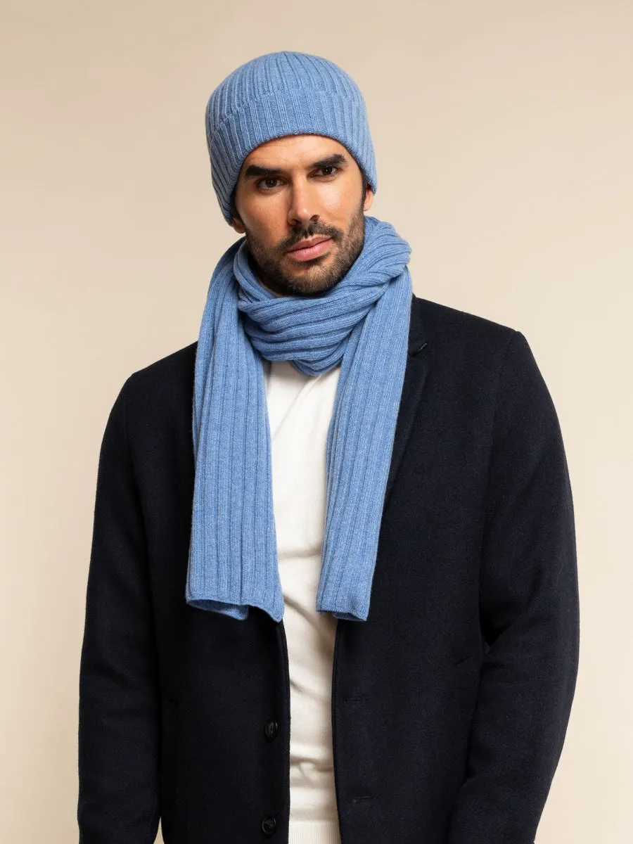 Milano (light blue) - 100% cashmere ribbed beanie (unisex)