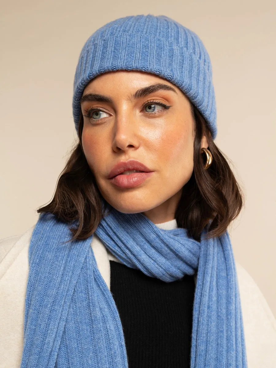 Milano (light blue) - 100% cashmere ribbed beanie (unisex)