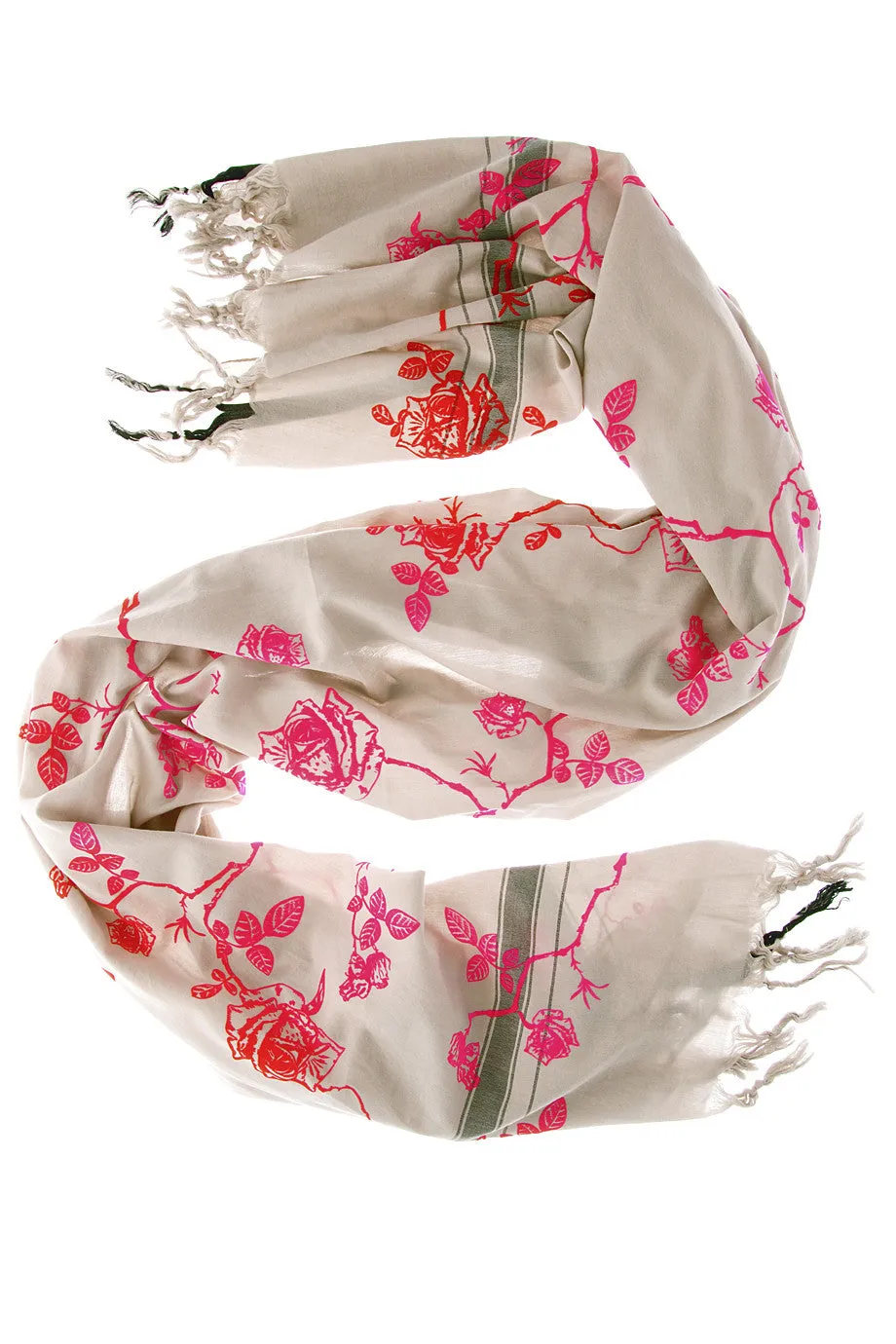 ROSES Red Pink Cotton Silk Woman Scarf