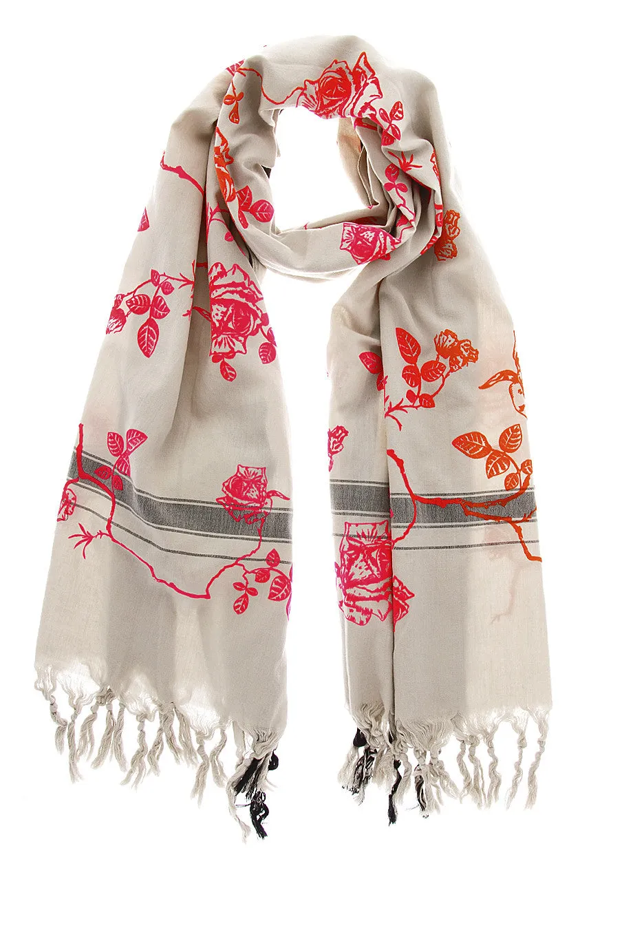 ROSES Red Pink Cotton Silk Woman Scarf