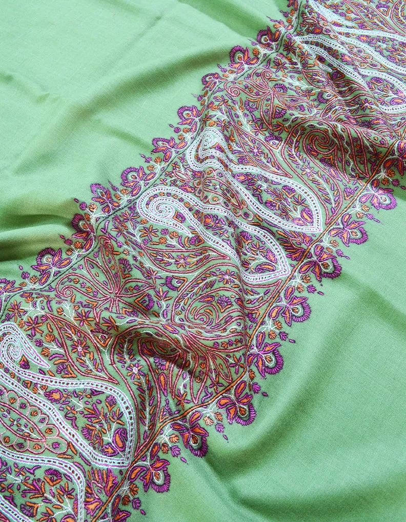 Sage green embroidery pashmina shawl 8379