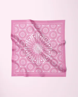 SERENITY Mandala Designer 100% Silk Scarf in Light Pink White