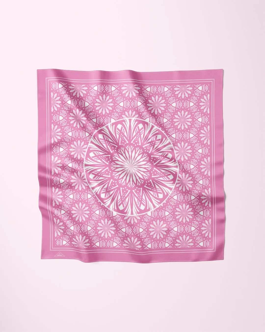 SERENITY Mandala Designer 100% Silk Scarf in Light Pink White