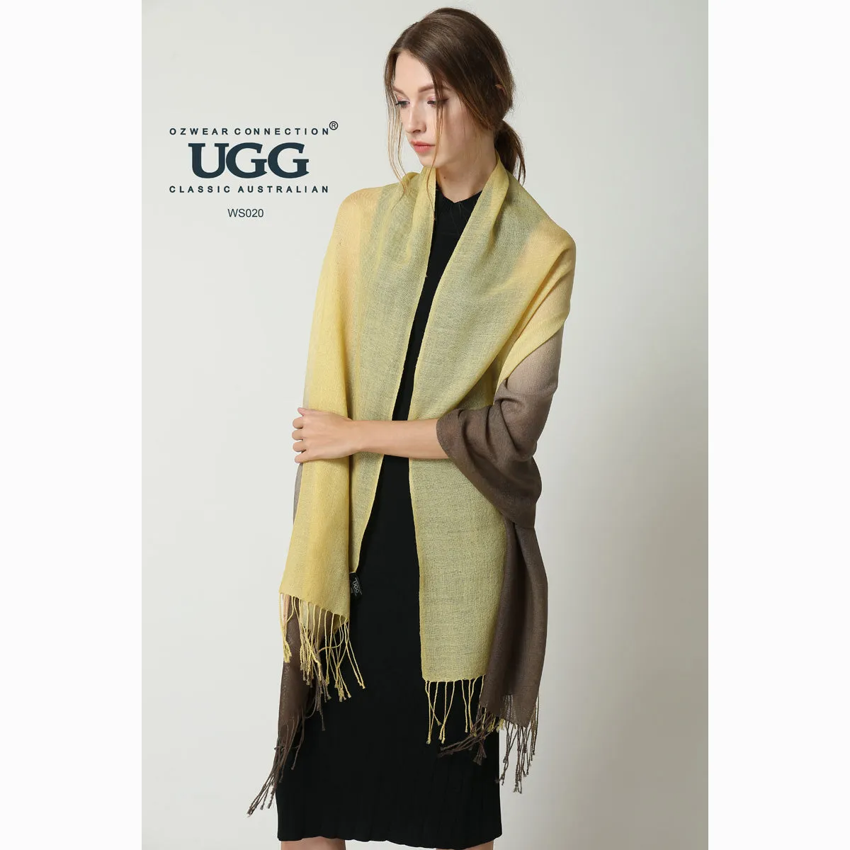 Ugg 100% Merino Wool Tie Dye Scarf Lemon and Brown