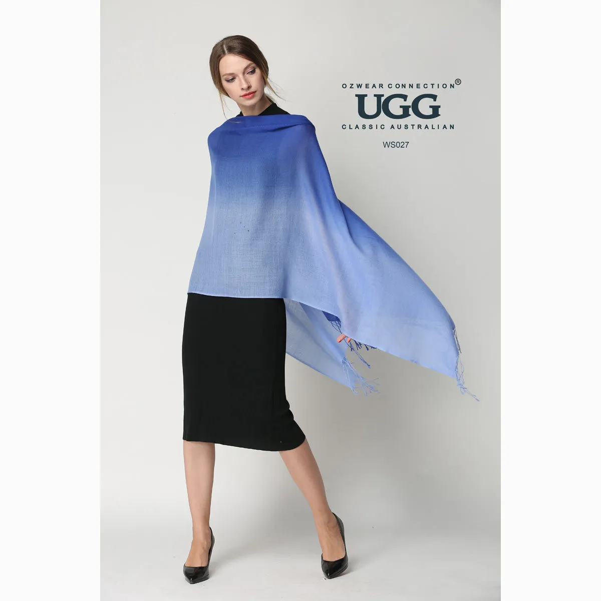 Ugg 100% Merino Wool Tie Dye Scarf Sky and Blue