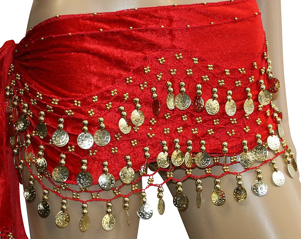 Velvet Coin Belly Dance Hip Scarves Costume Sash Skirts