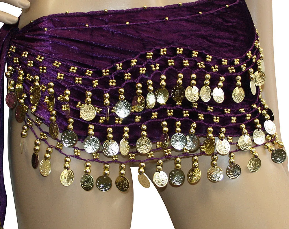 Velvet Coin Belly Dance Hip Scarves Costume Sash Skirts