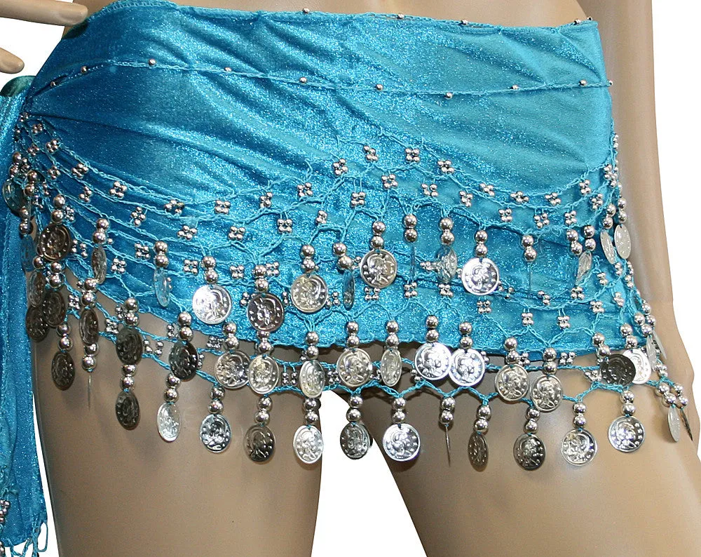 Velvet Coin Belly Dance Hip Scarves Costume Sash Skirts