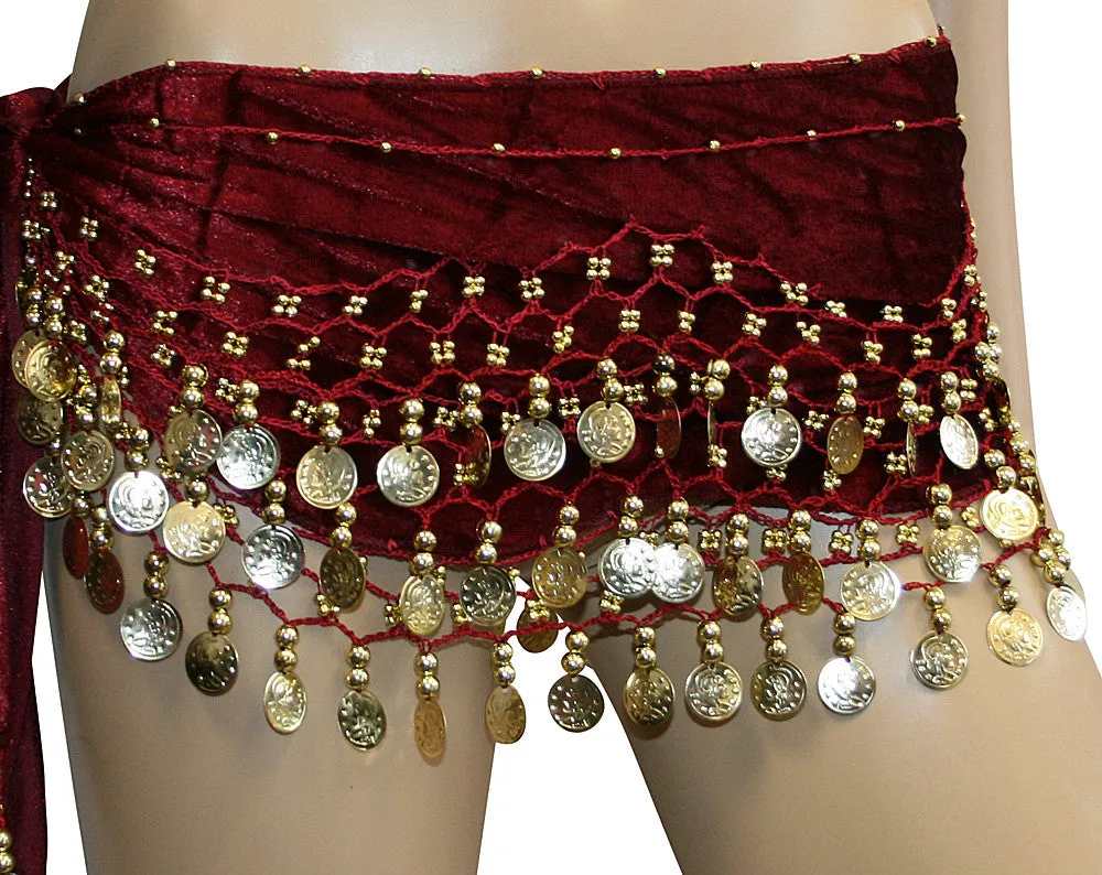 Velvet Coin Belly Dance Hip Scarves Costume Sash Skirts