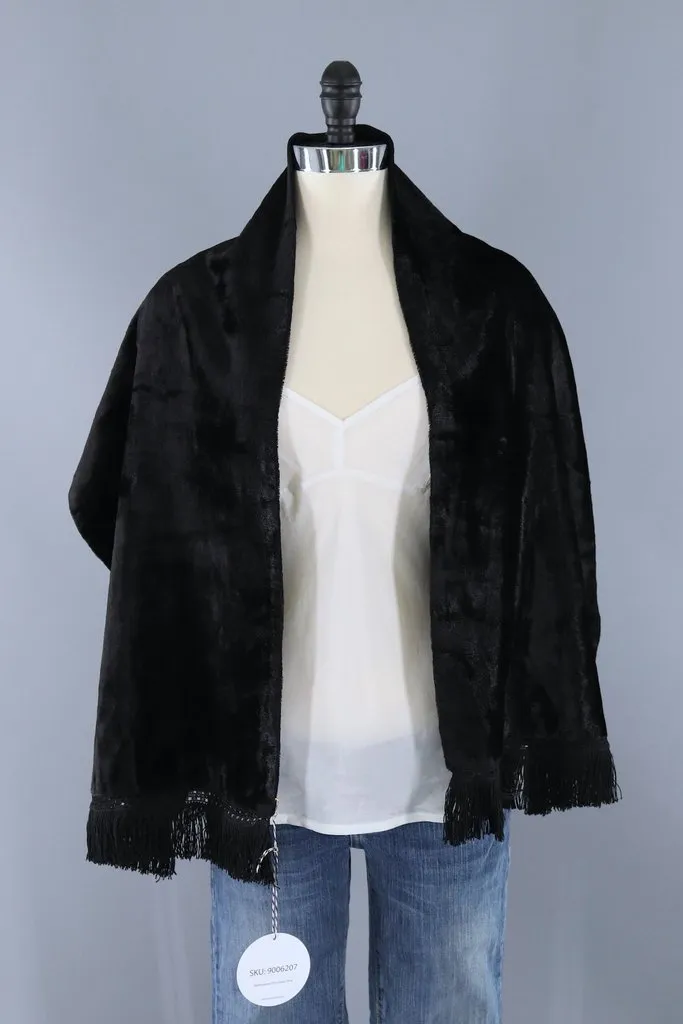 Vintage Black Velvet Kimono Shawl Wrap