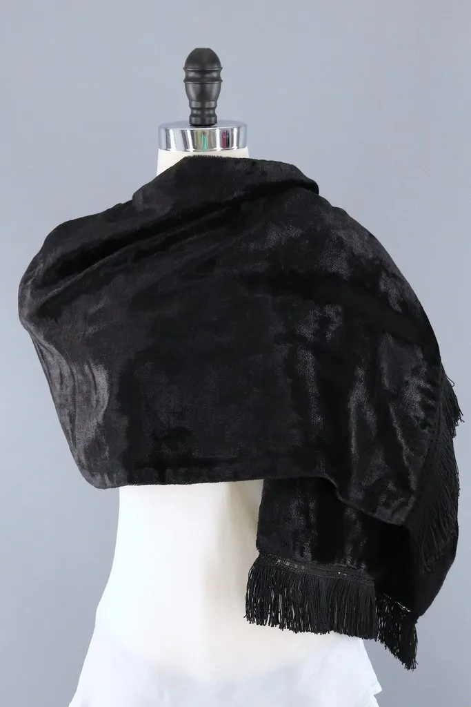 Vintage Black Velvet Kimono Shawl Wrap