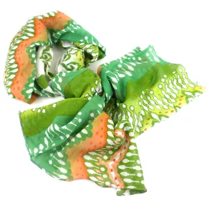 White,Peach and Green Ikat Cotton Scarf Asha Handicrafts