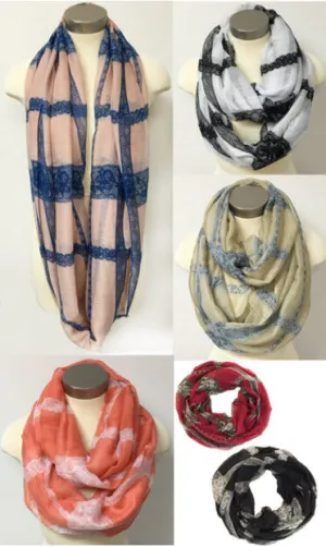 women's infinity circle scarves lace printed Case of 24